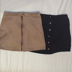 Pair of zip-front button-front mini skirts